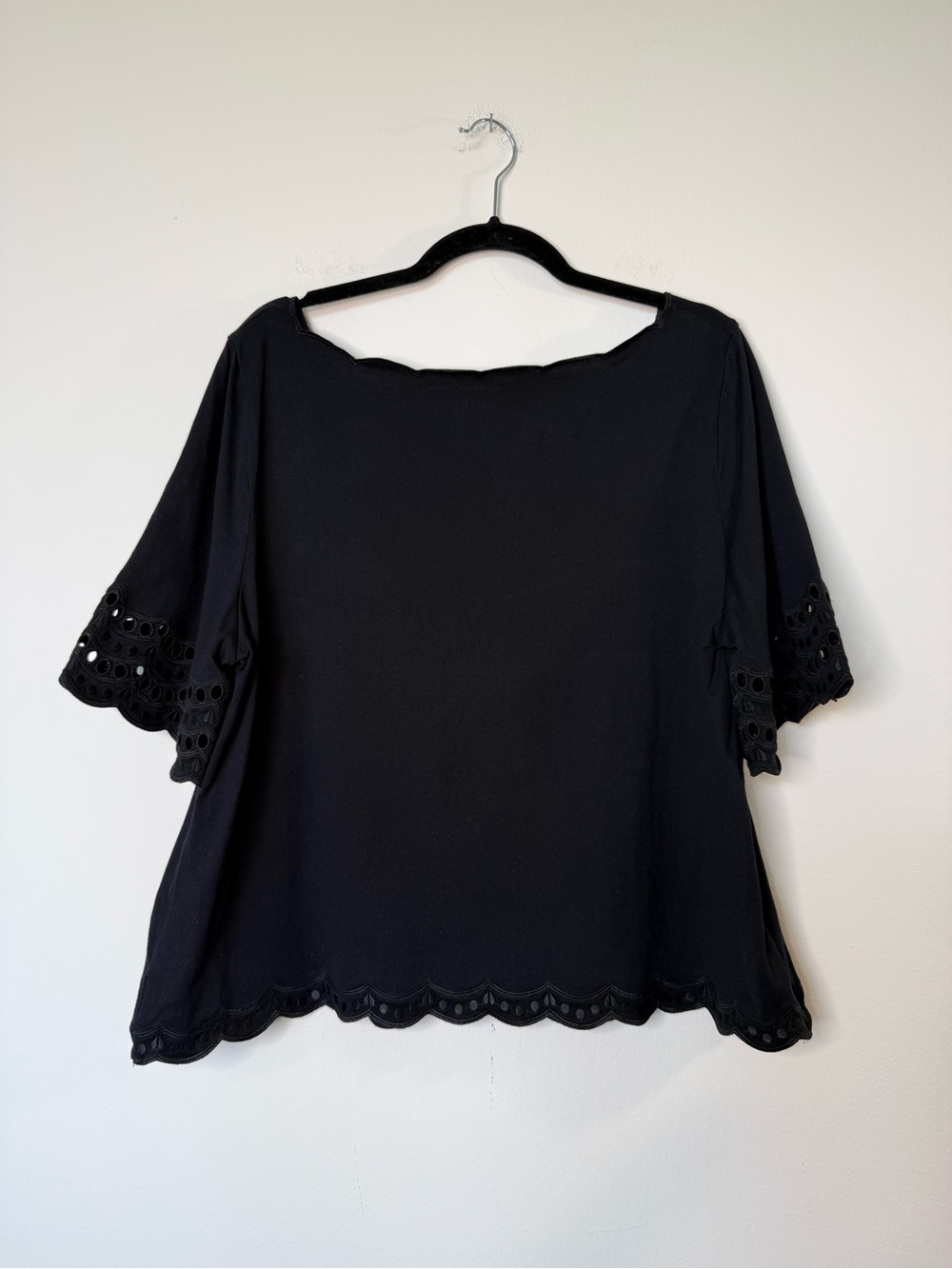 kate spade Black Scallop Hem Eyelet Flutter Sleeve Blouse